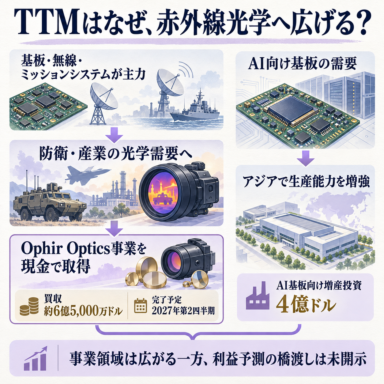 基板中心のTTMが光学を取得する狙いと利益予測の違い