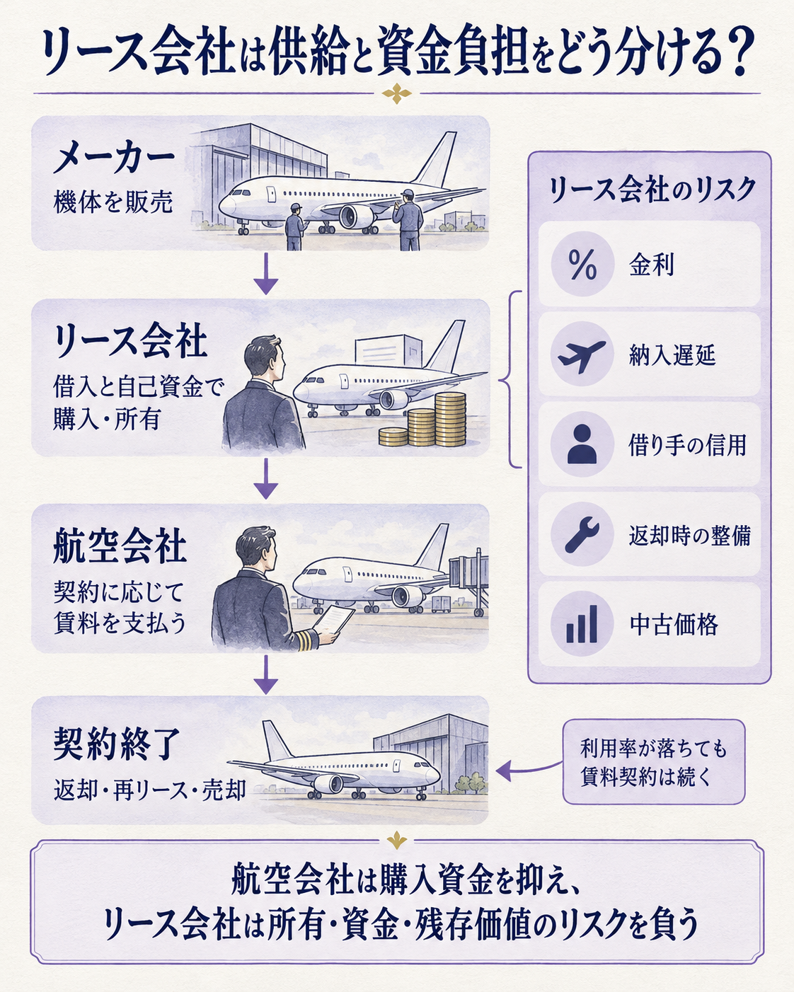 リース会社が負う資金と機体のリスク