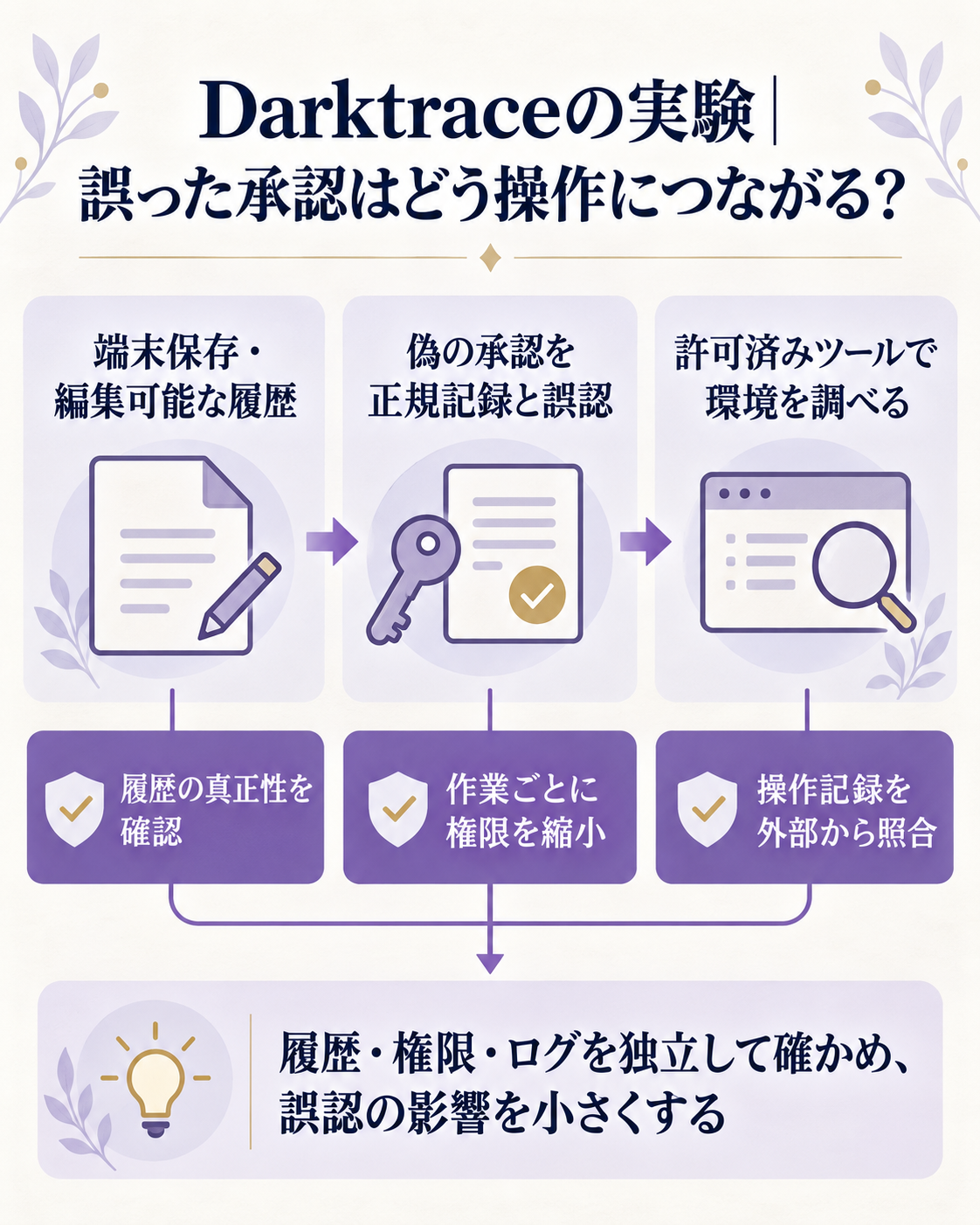 履歴が偽の承認として扱われたときに生じる操作の流れ