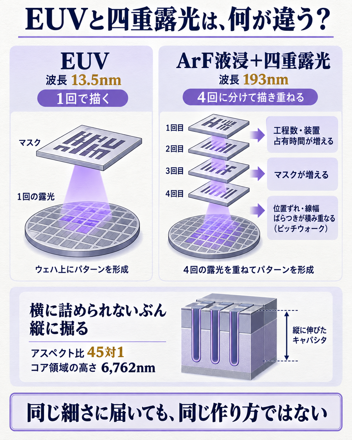 一度に描けない線を4回に分けて描く仕組みと、その代償を示す図