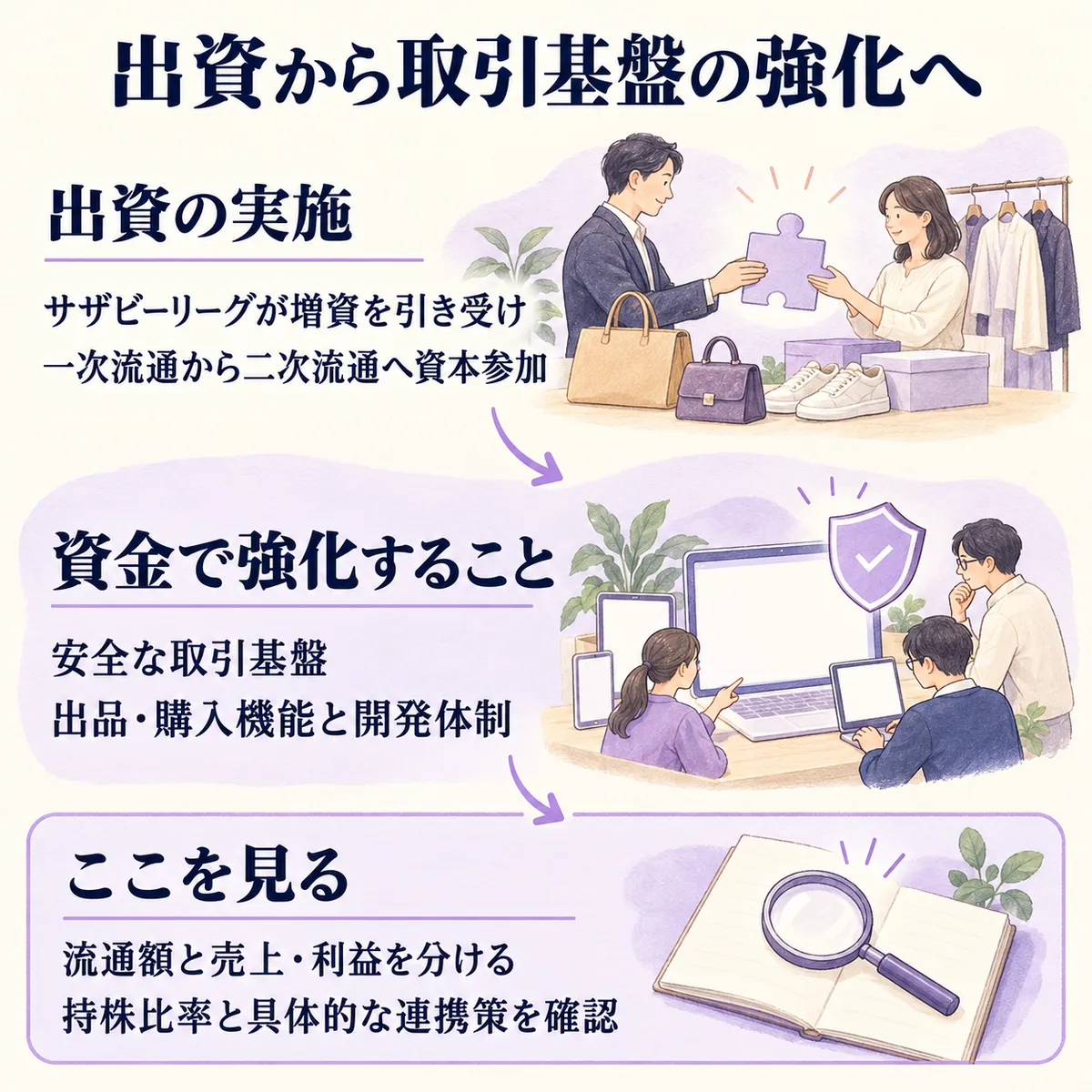 ARCHIVESTOCKは調達で取引基盤と機能開発を強化する方針です。一次流通を主とする出資者との具体的な連携策や持株比率、投資先の収益規模を確かめます。